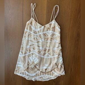 Show Me Your MuMu Cream and White Geometric Sequined Sparkling Mini Dress